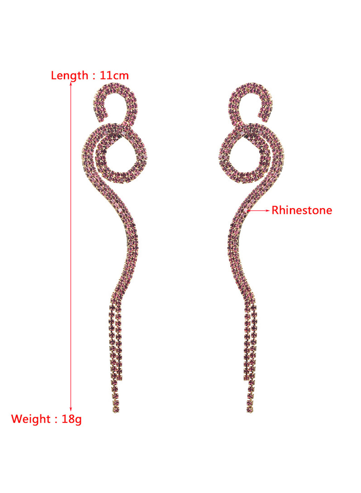 Snake Shaped Tassel Diamond Drop Earrings