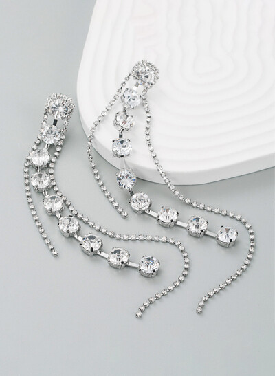 Long Diamond Studded Tassel Earrings