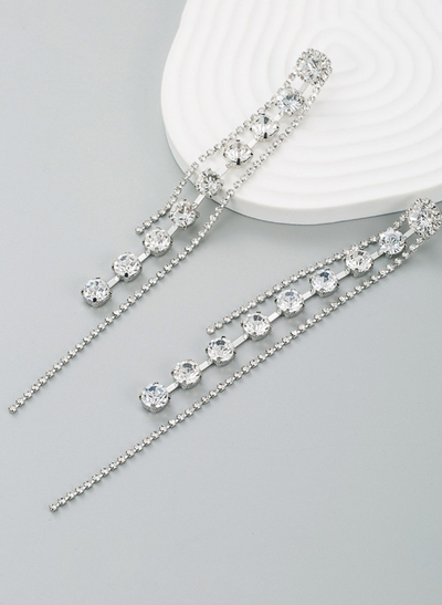 Long Diamond Studded Tassel Earrings