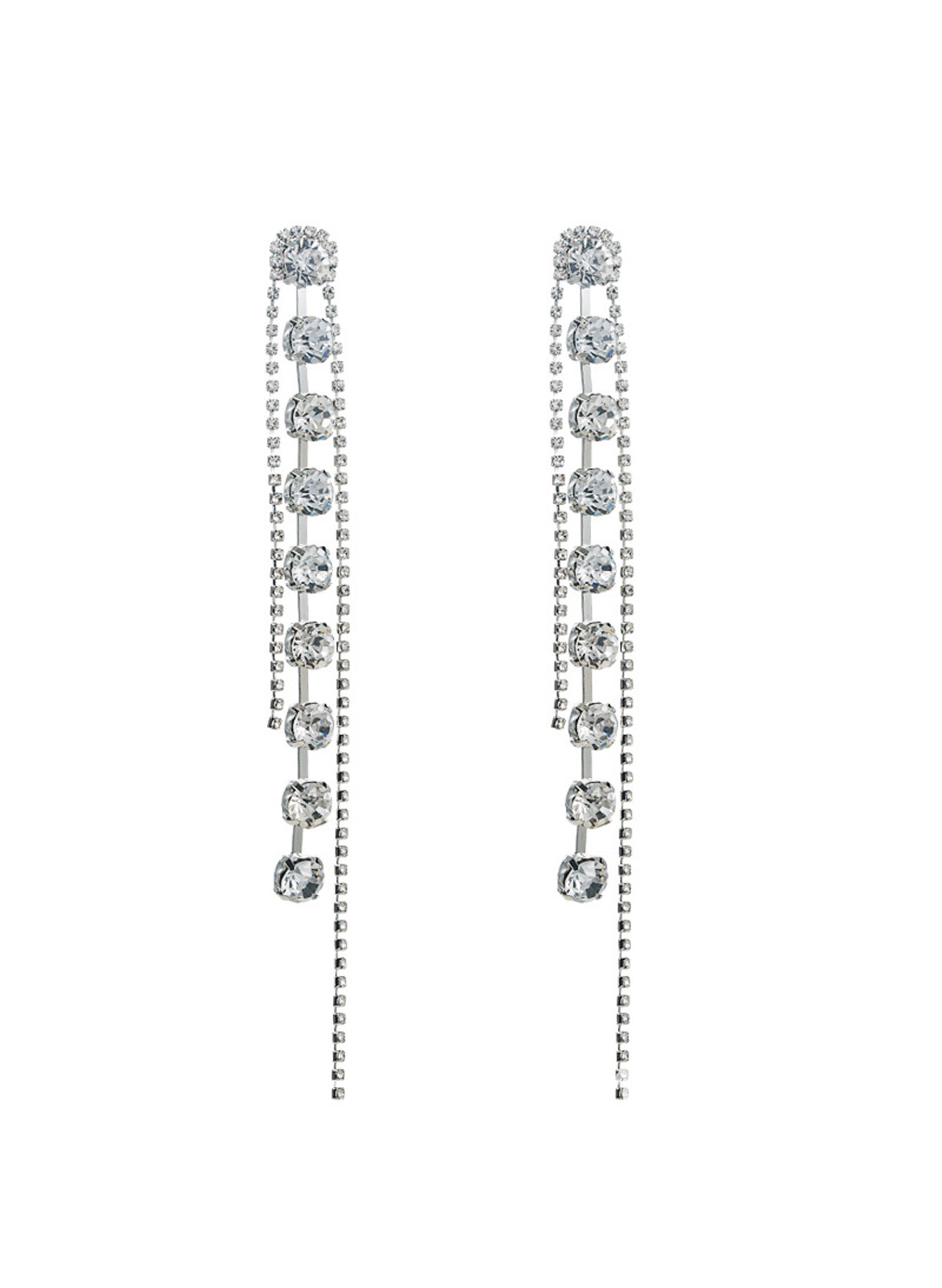 Long Diamond Studded Tassel Earrings