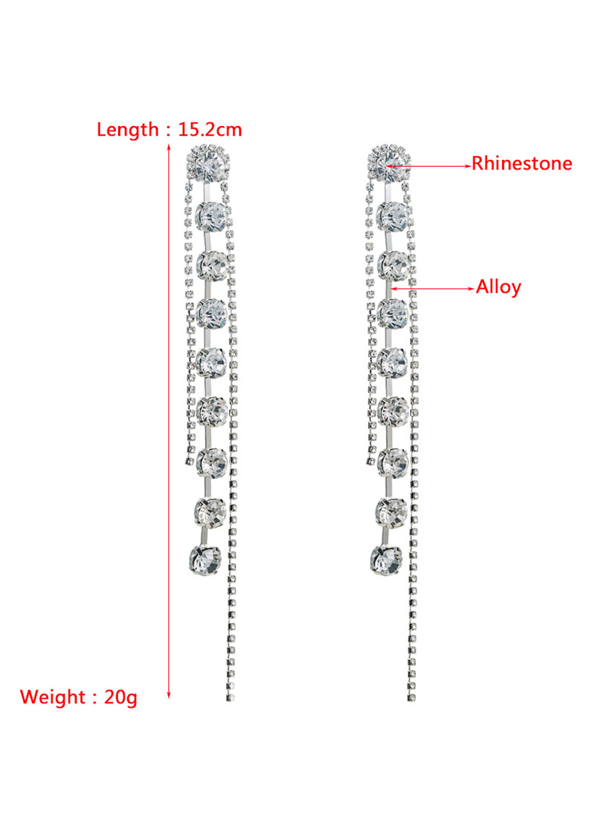 Long Diamond Studded Tassel Earrings