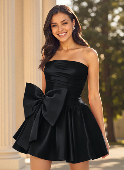 Sweet & Flow Sleeveless Bow(s) Short/Mini A-Line Satin Homecoming Dresses