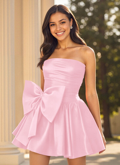Sweet & Flow Sleeveless Bow(s) Short/Mini A-Line Satin Homecoming Dresses