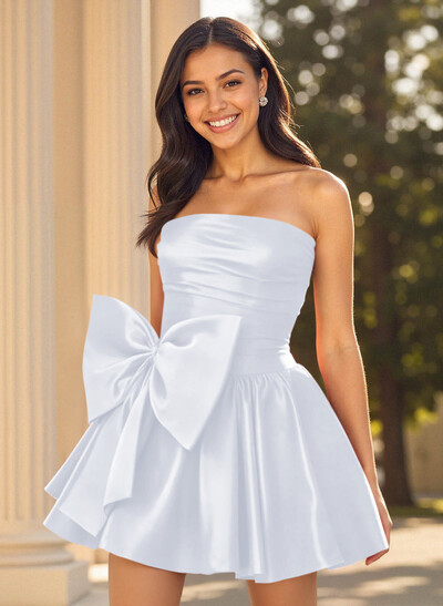Sweet & Flow Sleeveless Bow(s) Short/Mini A-Line Satin Homecoming Dresses