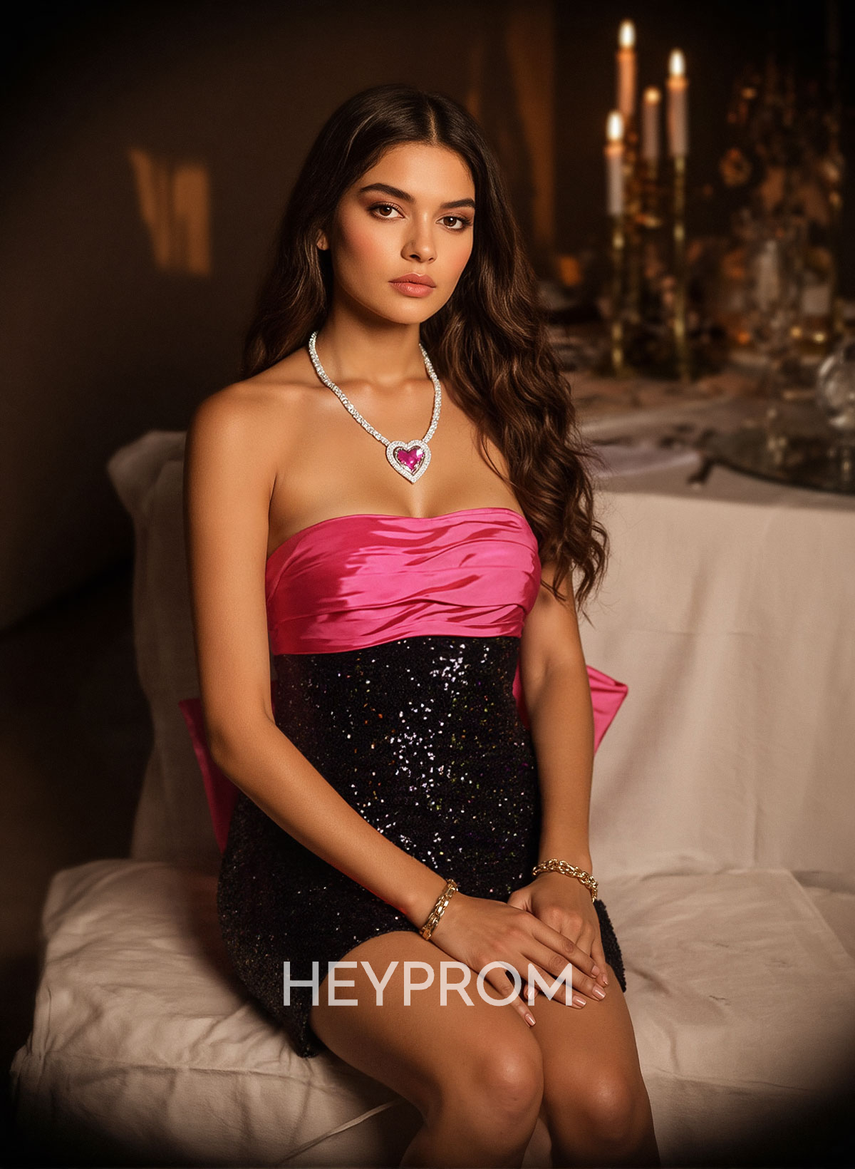 Sparkle & Shine Bow(s) Strapless Short/Mini Sequined/Taffeta Homecoming Dresses