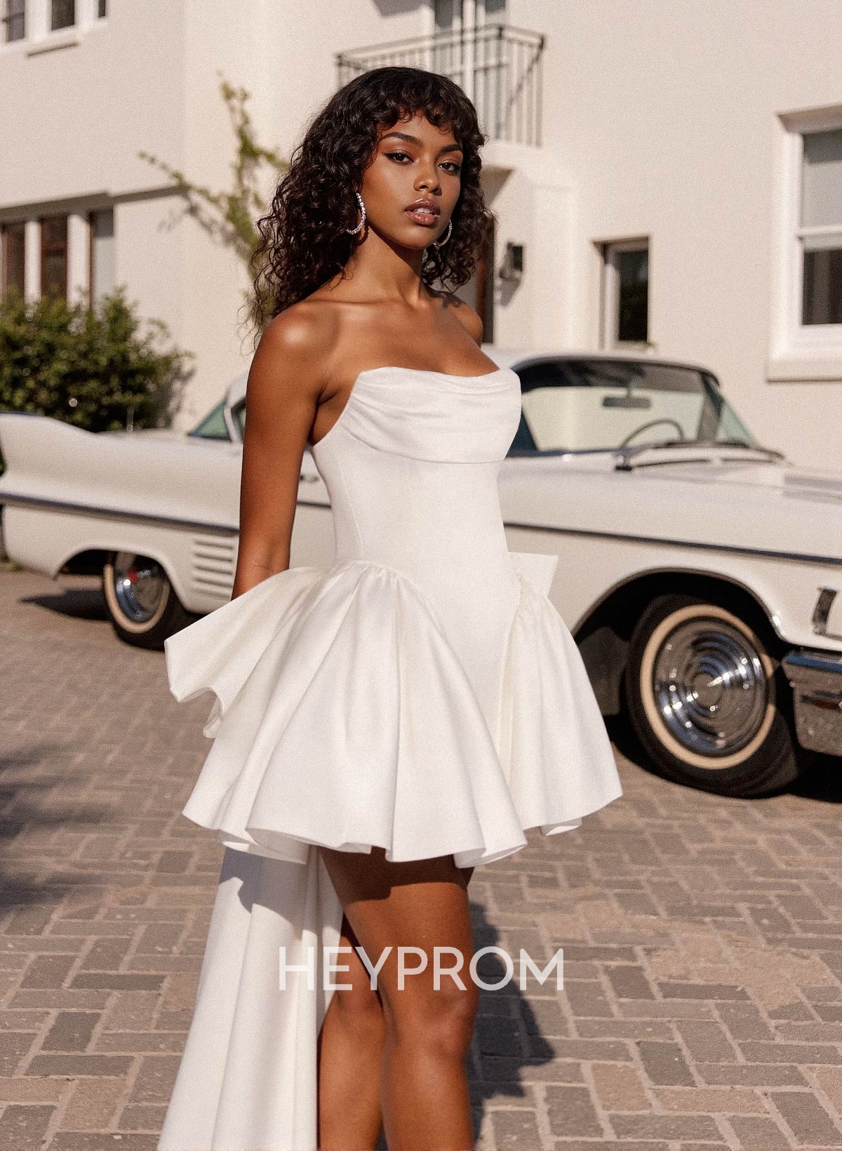 Elegant Cowl Neck Sleeveless A-Line Short/Mini Matte Satin Homecoming Dresses With Bow(s)