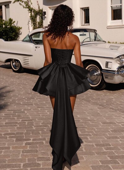 Elegant Cowl Neck Sleeveless A-Line Short/Mini Matte Satin Homecoming Dresses With Bow(s)