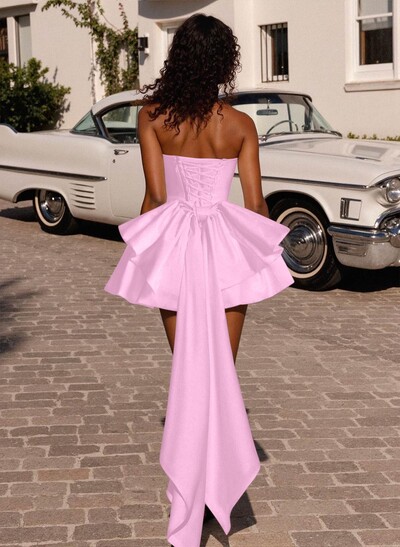 Elegant Cowl Neck Sleeveless A-Line Short/Mini Matte Satin Homecoming Dresses With Bow(s)