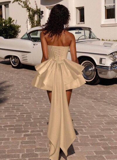 Elegant Cowl Neck Sleeveless A-Line Short/Mini Matte Satin Homecoming Dresses With Bow(s)