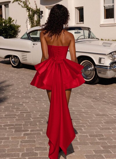 Elegant Cowl Neck Sleeveless A-Line Short/Mini Matte Satin Homecoming Dresses With Bow(s)