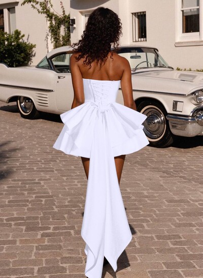 Elegant Cowl Neck Sleeveless A-Line Short/Mini Matte Satin Homecoming Dresses With Bow(s)