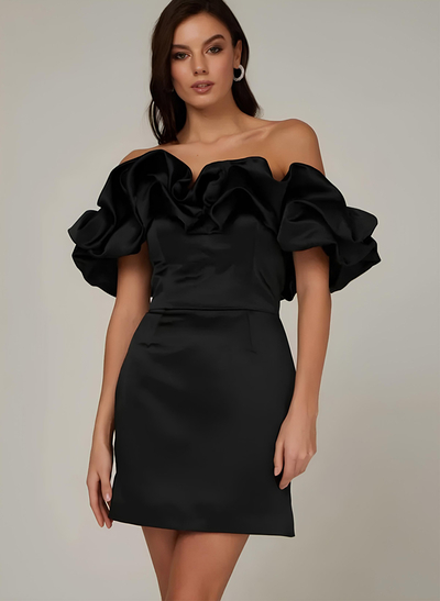 Elegant Ruffle Off-The-Shoulder Sleeveless Short/Mini Matte Satin Homecoming Dresses