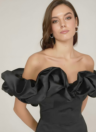 Elegant Ruffle Off-The-Shoulder Sleeveless Short/Mini Matte Satin Homecoming Dresses