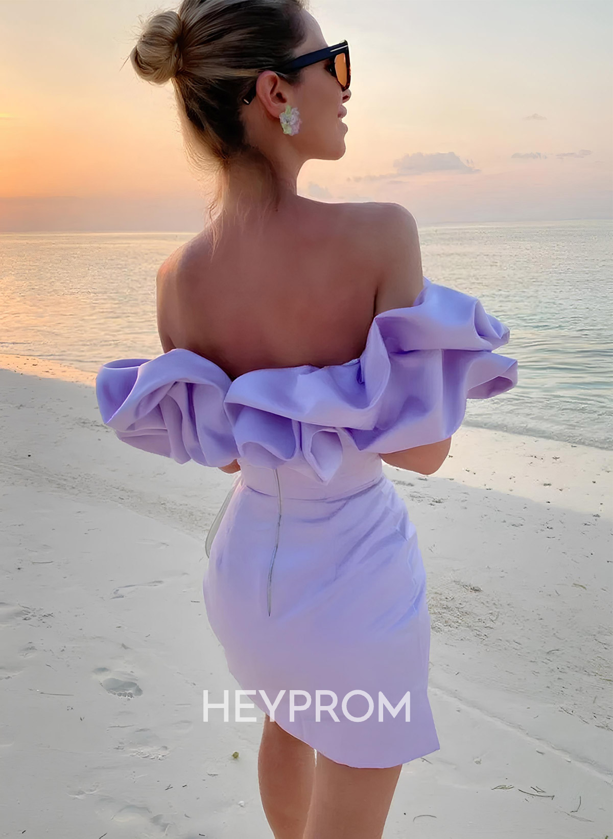 Elegant Ruffle Off-The-Shoulder Sleeveless Short/Mini Matte Satin Homecoming Dresses