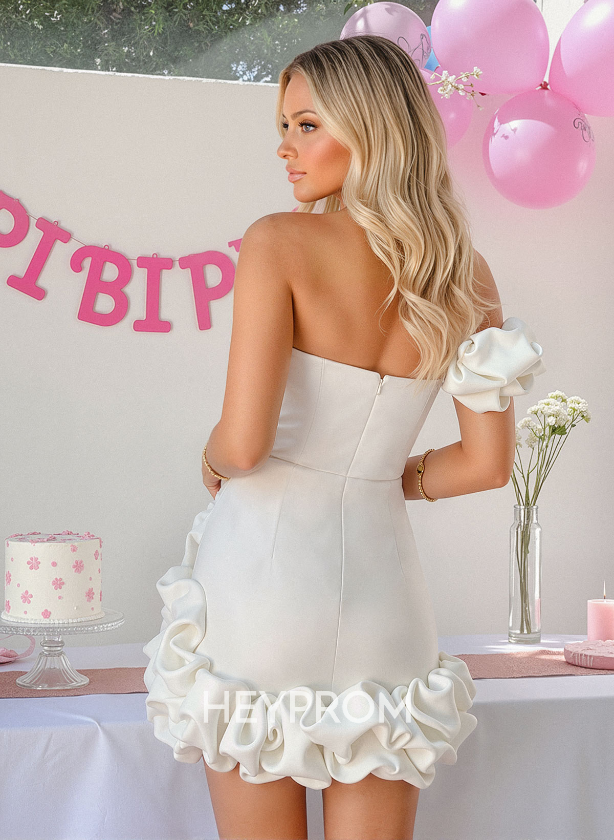 Sheath/Column One-Shoulder Short/Mini Elastic Satin Homecoming Dresses With Flower(s)