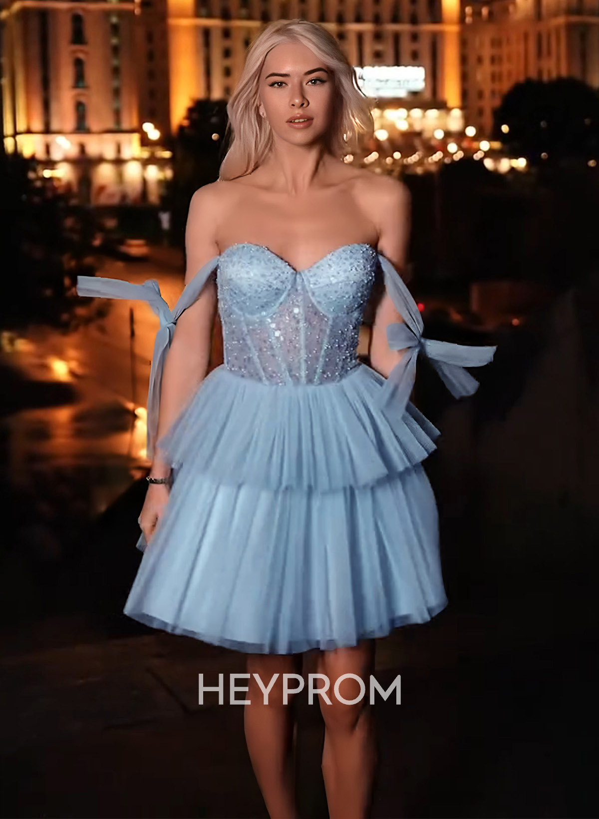 Sweetheart Bow(s) Spaghetti Straps A-Line Short/Mini Tiered Tulle/Sequined Homecoming Dresses