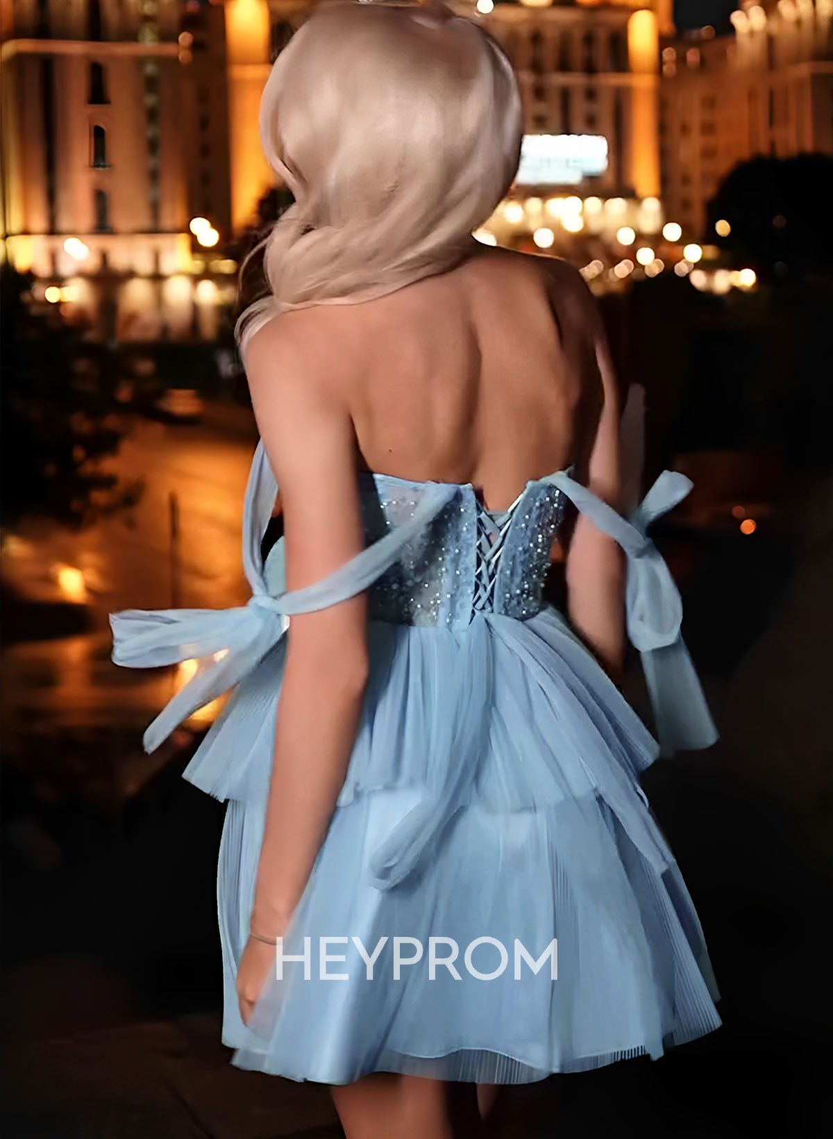 Sweetheart Bow(s) Spaghetti Straps A-Line Short/Mini Tiered Tulle/Sequined Homecoming Dresses
