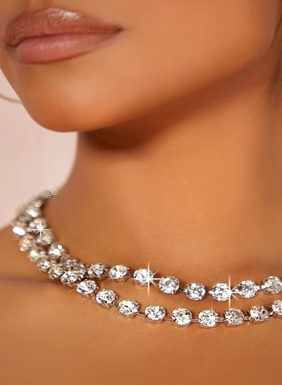 Beaded Rhinestone Double Layers Necklace