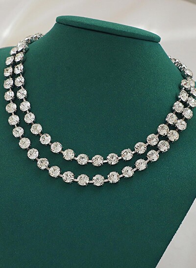 Beaded Rhinestone Double Layers Necklace