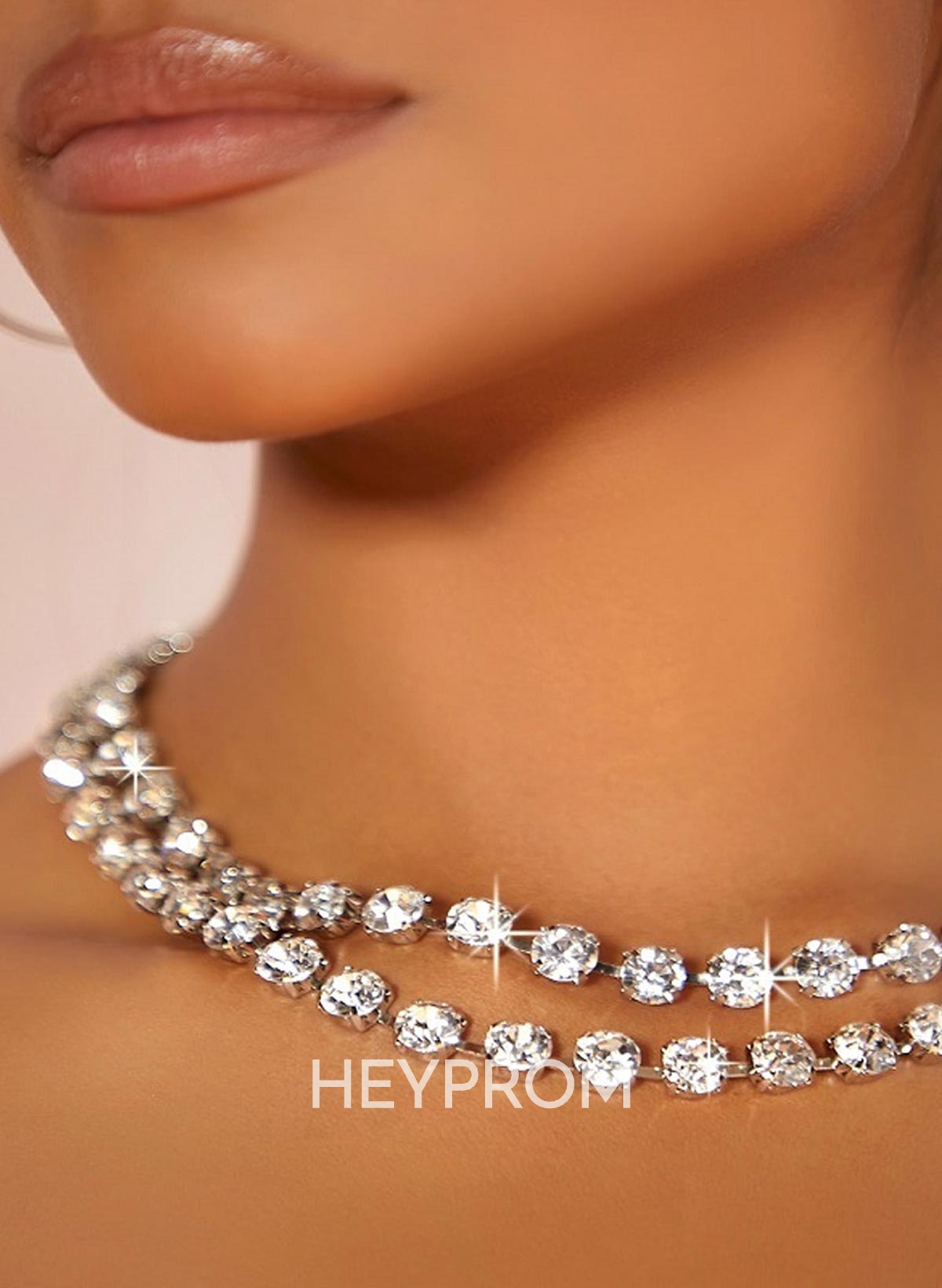 Beaded Rhinestone Double Layers Necklace
