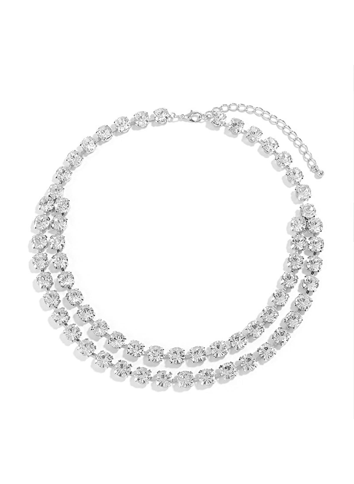 Beaded Rhinestone Double Layers Necklace