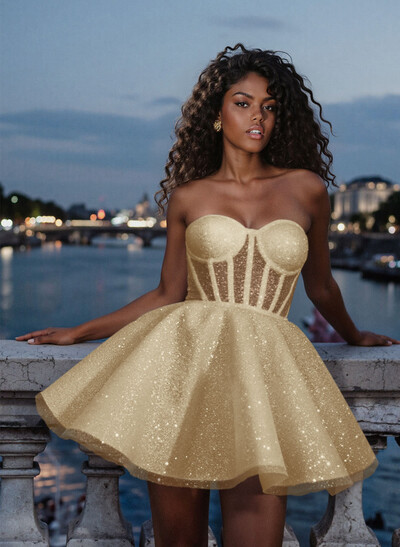 Sparkle & Shine Sweetheart Illusion Corset A-Line Short/Mini Tulle Homecoming Dresses