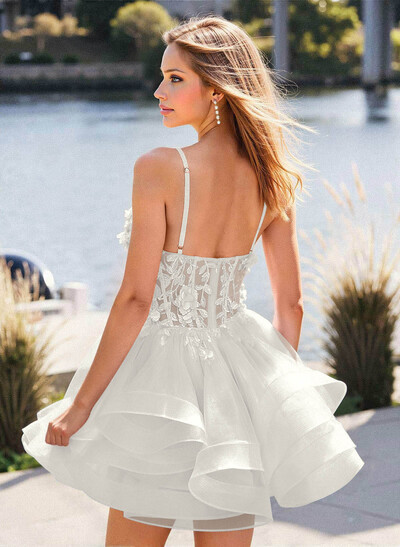 Lace Sweetheart Flower(s) Illusion Corset Ruffle Tulle A-Line Short/Mini Homecoming Dresses
