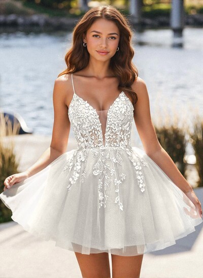 Flower(s) Lace Sweetheart Criss Cross Back A-Line Short/Mini Tulle Homecoming Dresses