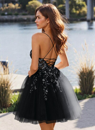 Flower(s) Lace Sweetheart Criss Cross Back A-Line Short/Mini Tulle Homecoming Dresses