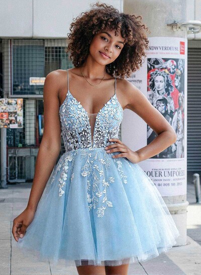 Flower(s) Lace Sweetheart Criss Cross Back A-Line Short/Mini Tulle Homecoming Dresses