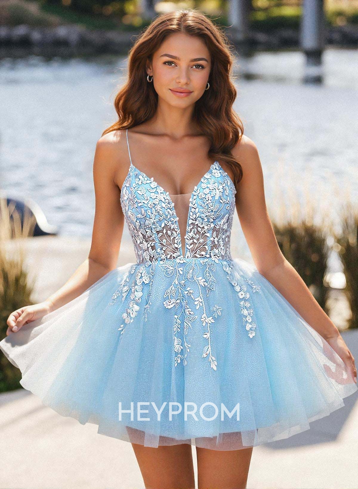 Flower(s) Lace Sweetheart Criss Cross Back A-Line Short/Mini Tulle Homecoming Dresses