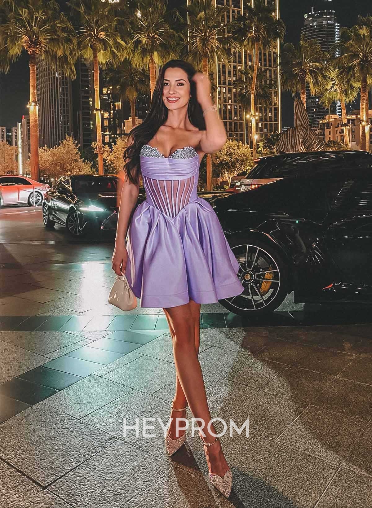 Illusion Corset Sweetheart A-Line Short/Mini Satin Homecoming Dresses With Beading/Sequins