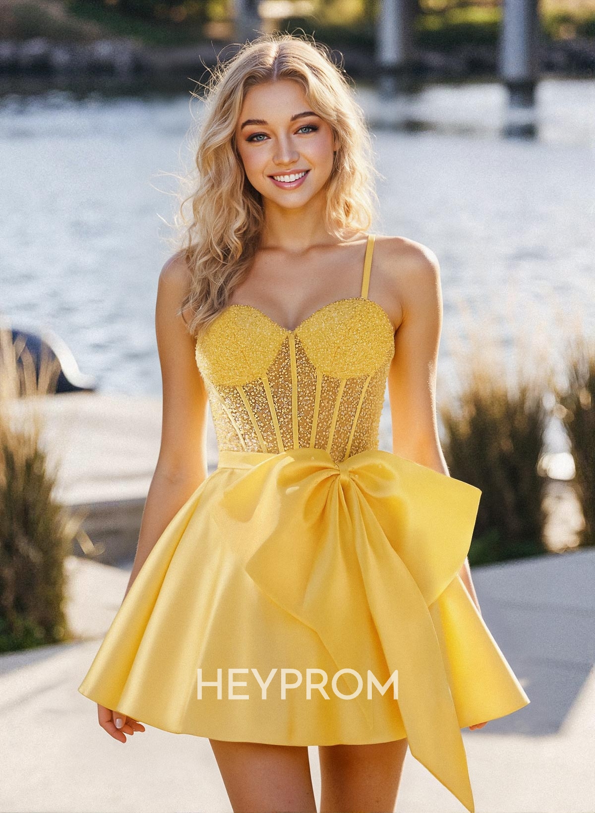 A-Line Sweetheart Sleeveless Satin Homecoming Dresses With Bow(s)/Beading