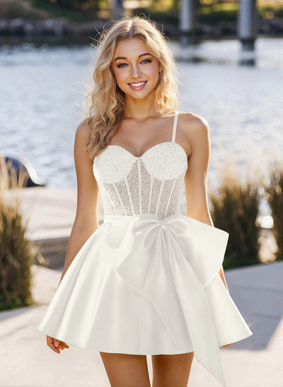 A-Line Sweetheart Sleeveless Satin Homecoming Dresses With Bow(s)/Beading