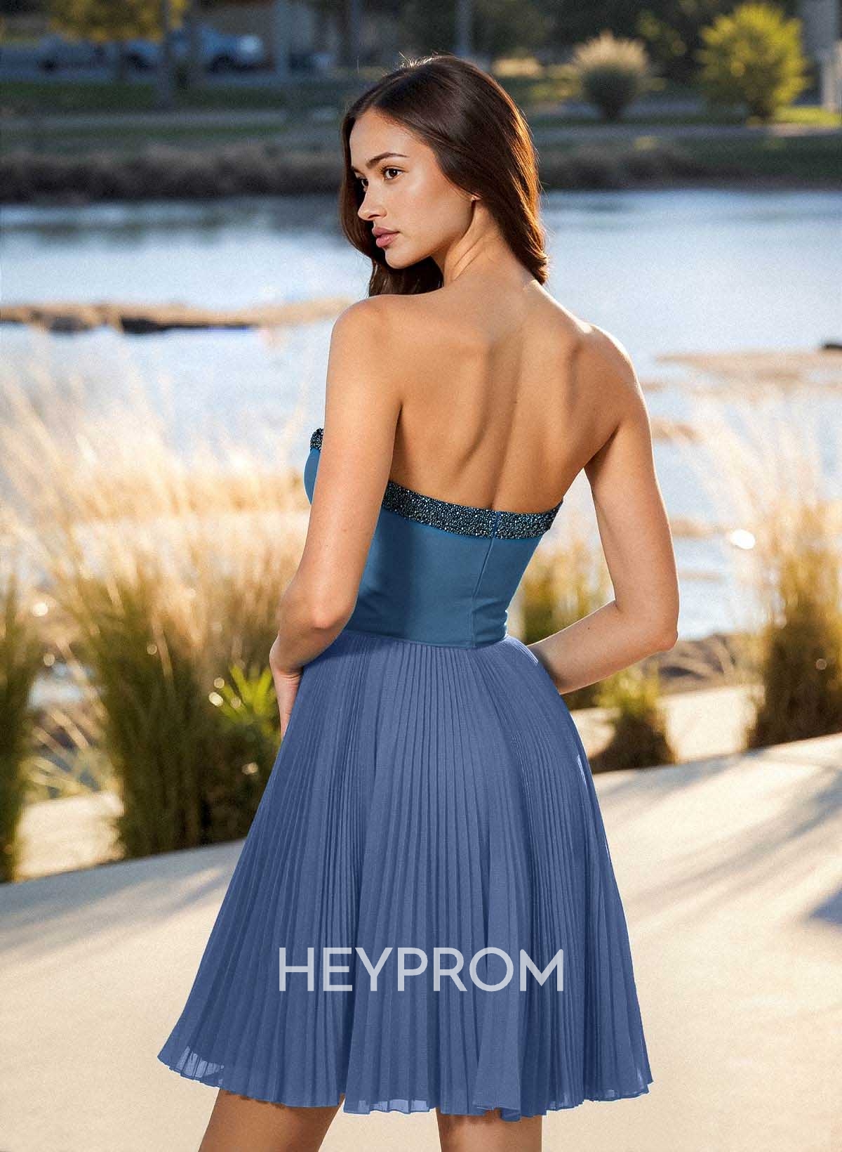 A-Line Off-The-Shoulder Short/Mini Satin/Chiffon Homecoming Dresses With Bow(s)/Beading