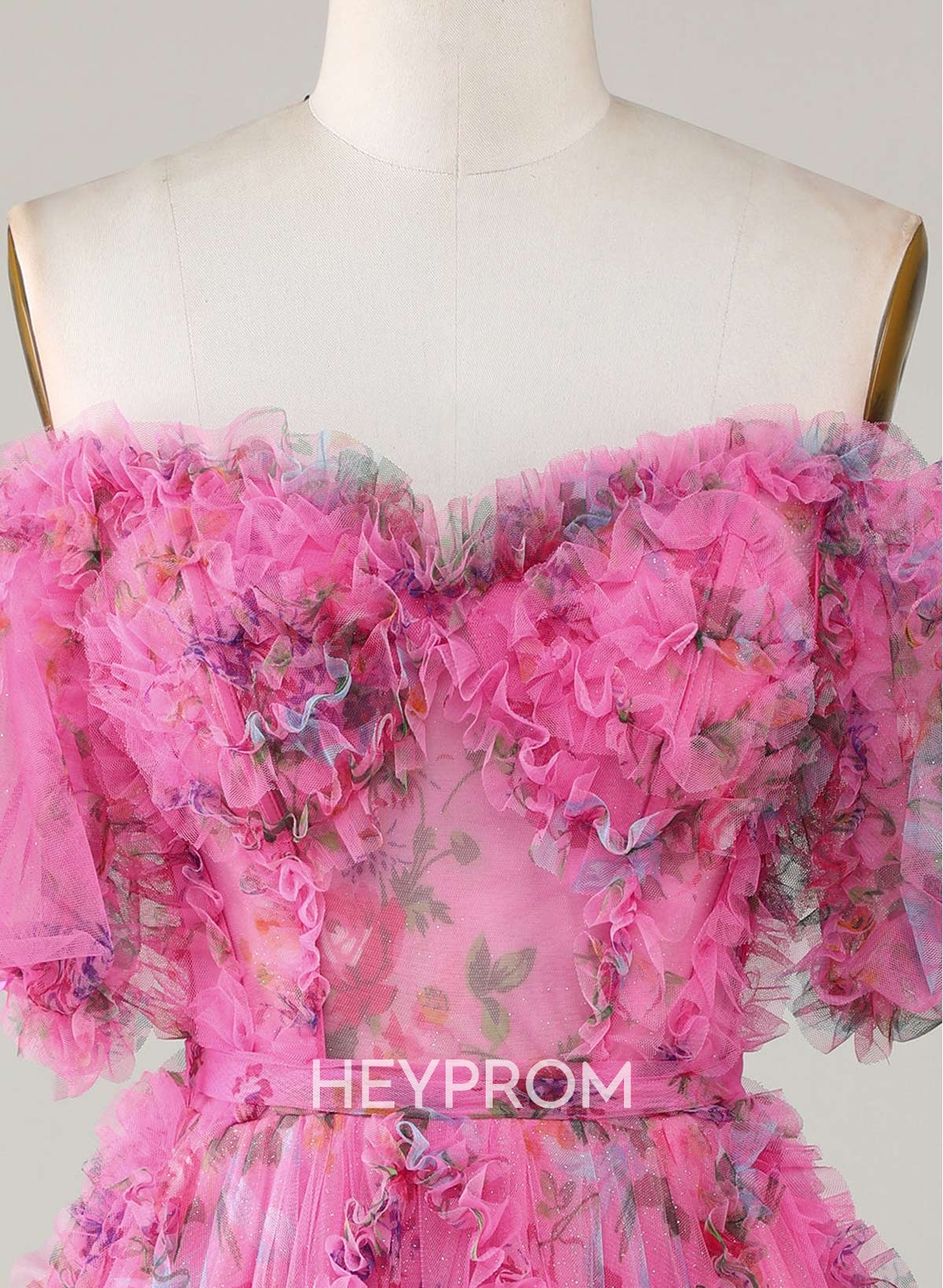 Sweetheart Off-The-Shoulder Short Sleeves A-Line Short/Mini Tulle Chiffon Homecoming Dresses With Ruffle/Bow(s)