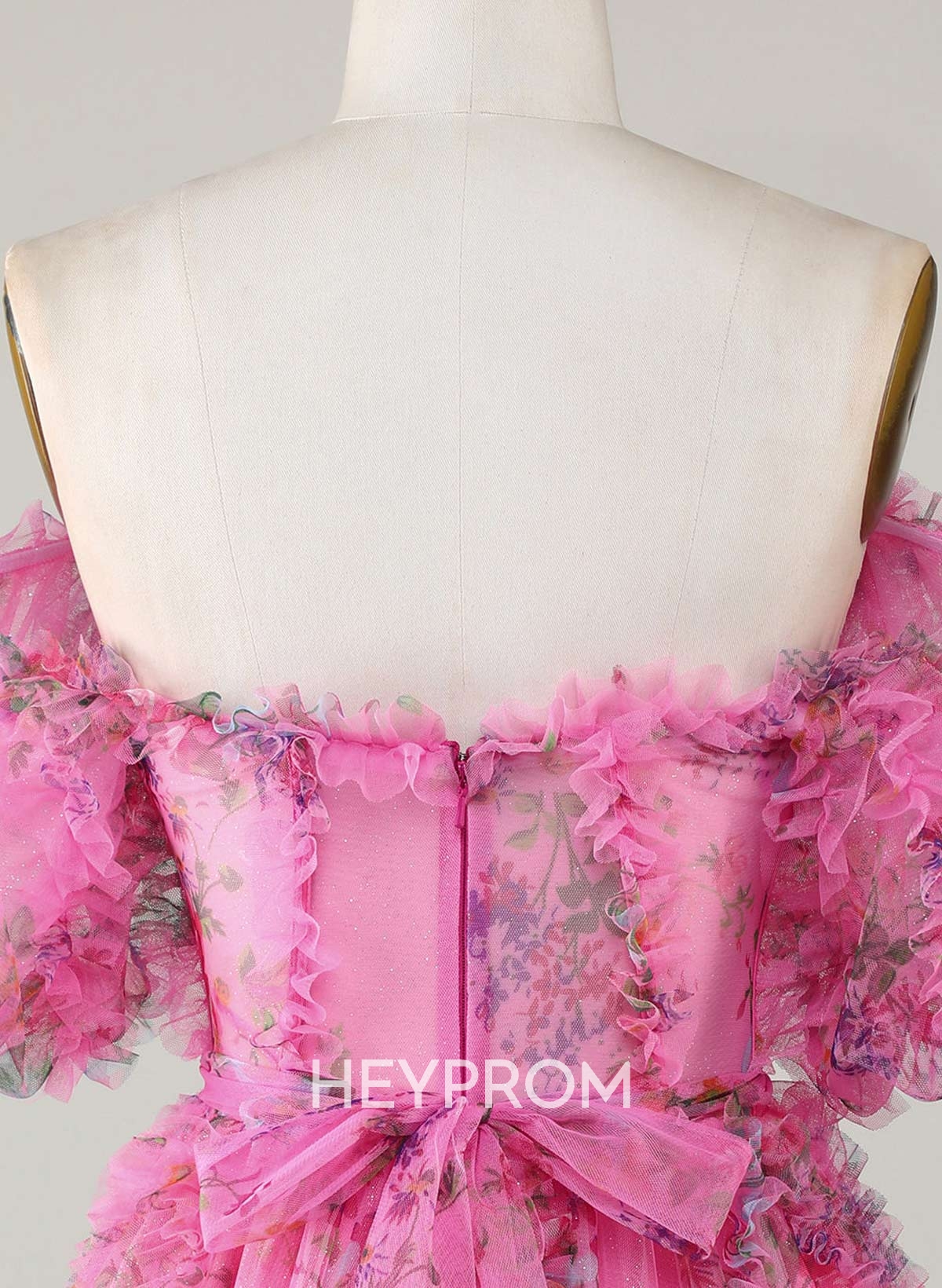 Sweetheart Off-The-Shoulder Short Sleeves A-Line Short/Mini Tulle Chiffon Homecoming Dresses With Ruffle/Bow(s)
