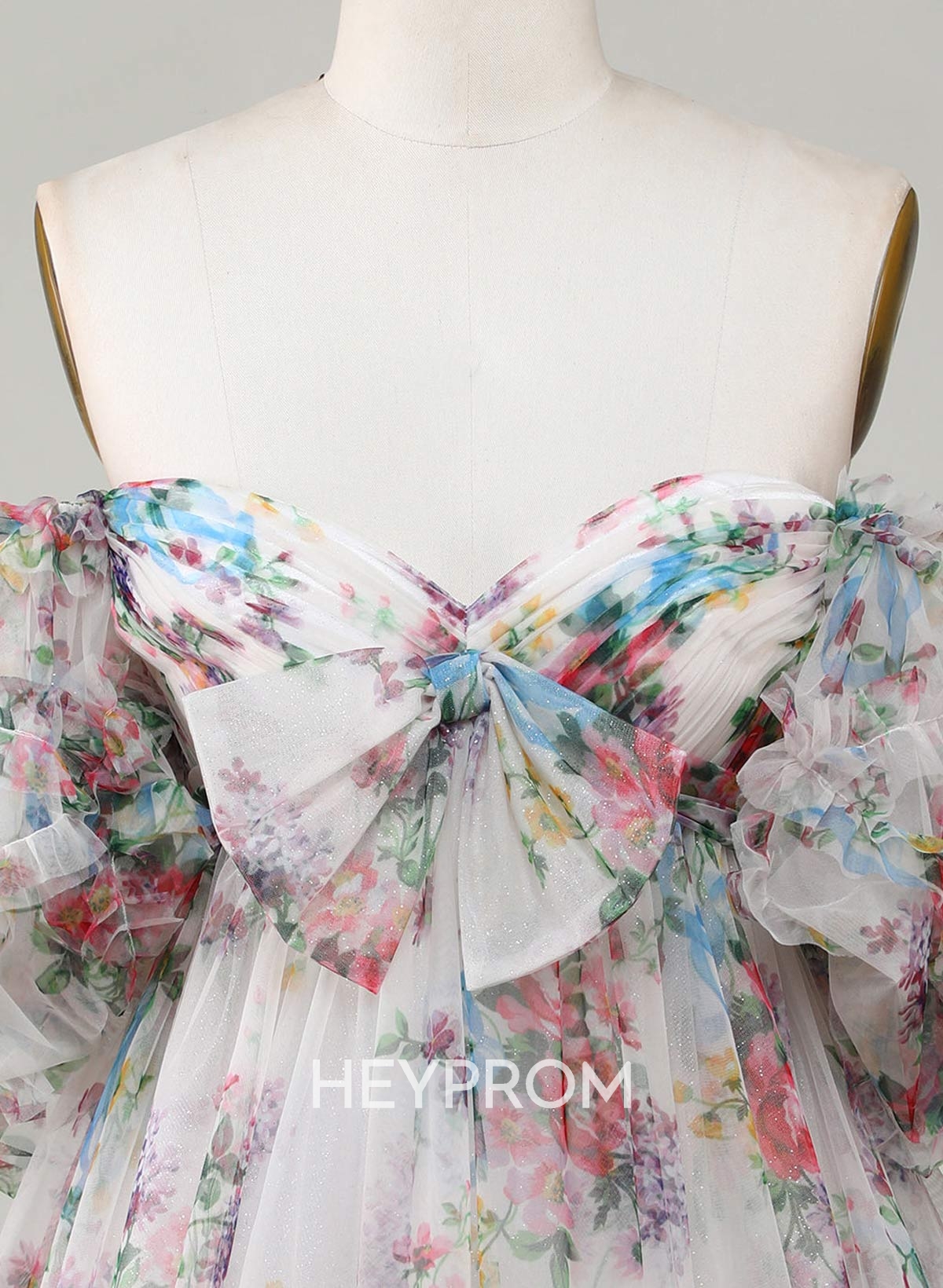 Pleated Bow(s) Sweetheart Off-The-Shoulder Ruffle Short Sleeves A-Line Short/Mini Chiffon Homecoming Dresses