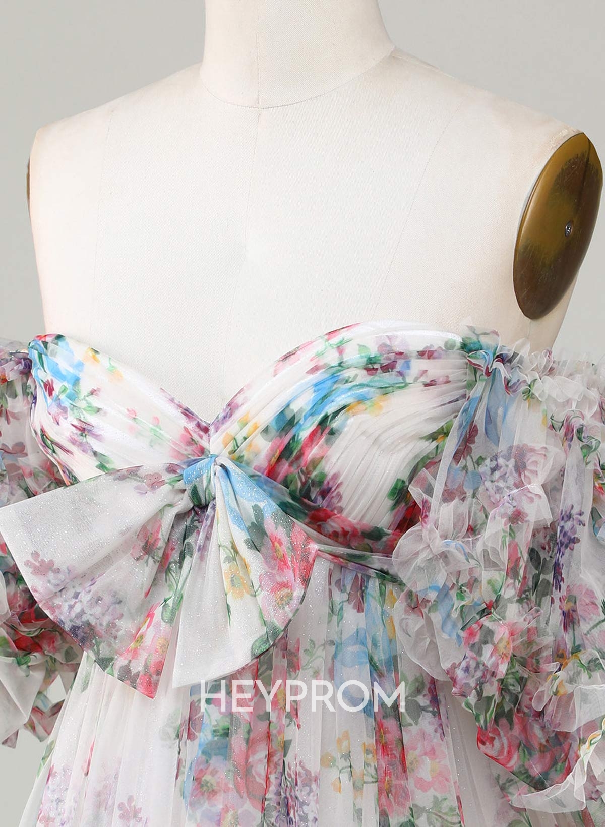 Pleated Bow(s) Sweetheart Off-The-Shoulder Ruffle Short Sleeves A-Line Short/Mini Chiffon Homecoming Dresses