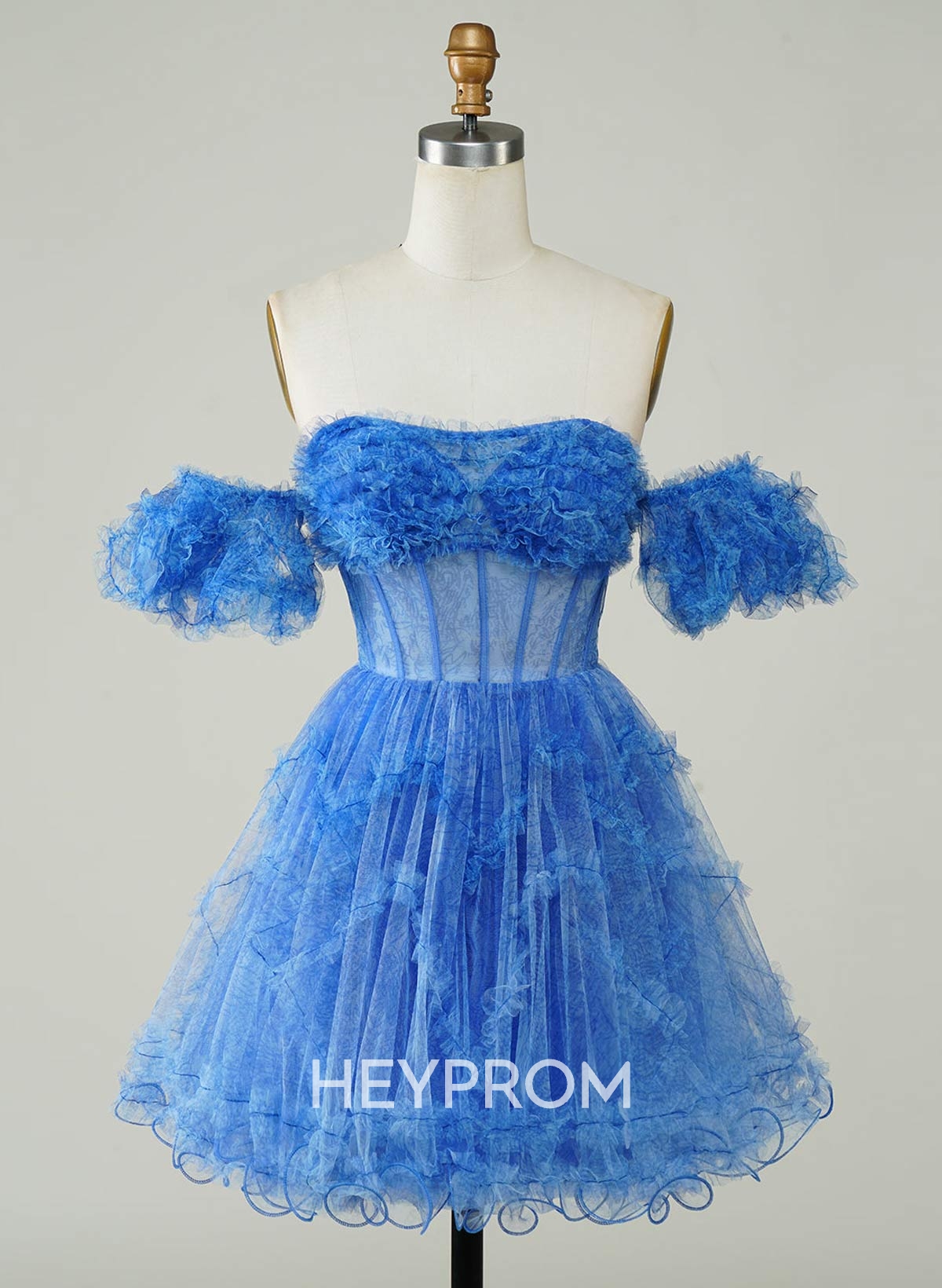 Sweetheart Off-The-Shoulder A-Line Short/Mini Chiffon/Tulle Homecoming Dresses With Ruffle