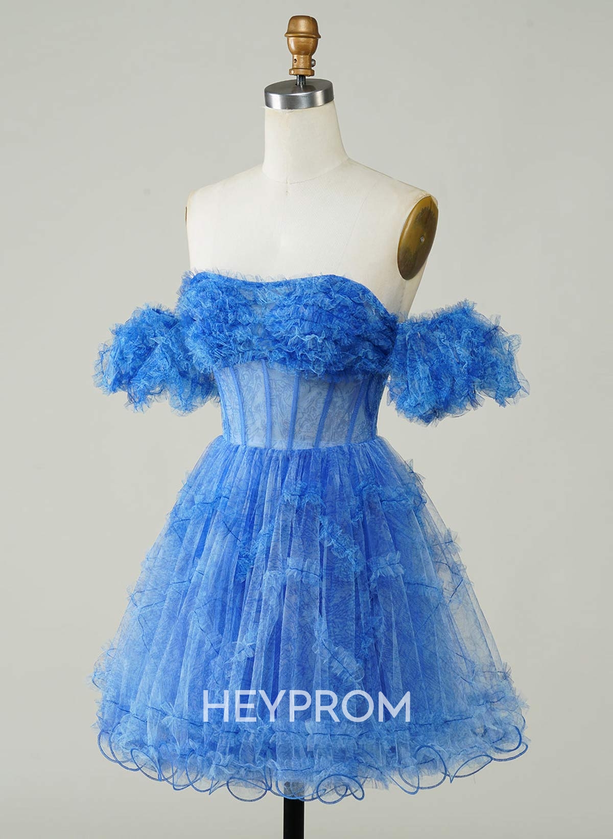 Sweetheart Off-The-Shoulder A-Line Short/Mini Chiffon/Tulle Homecoming Dresses With Ruffle