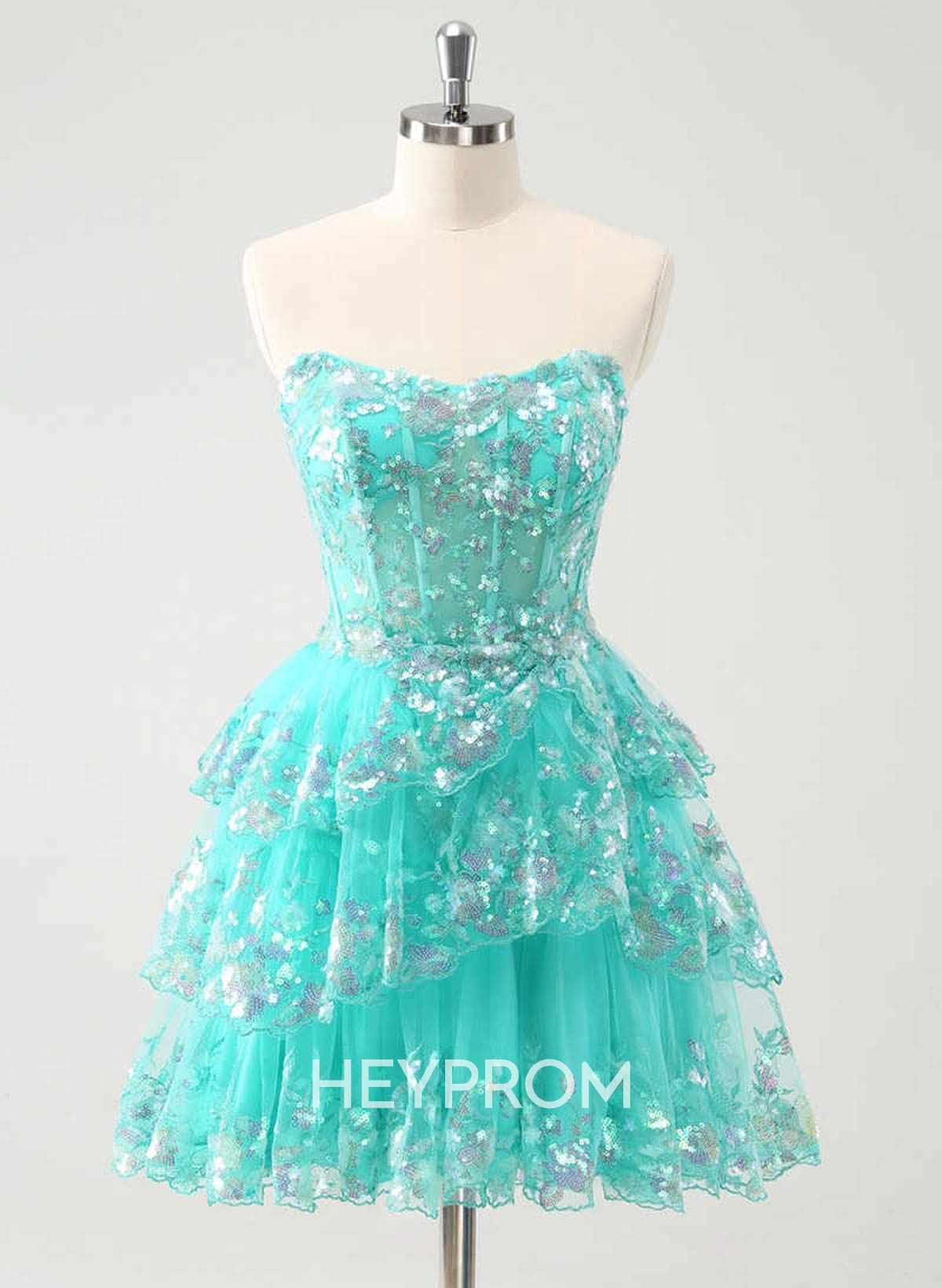 Cowl Neck Sleeveless A-Line Short/Mini Lace/Tulle/Sequined Homecoming Dresses With Tiered