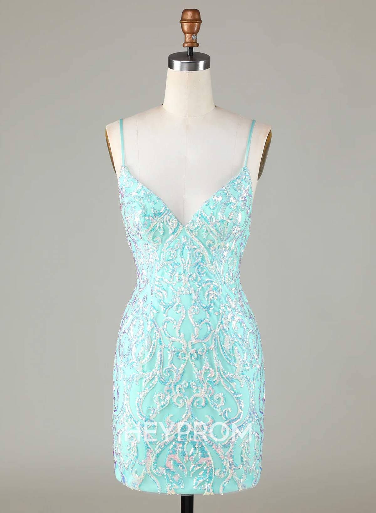 Sparkle & Shine V-Neck Sleeveless Spaghetti Straps Short/Mini Lace/Sequined Homecoming Dresses