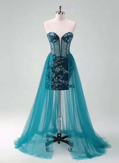 Flower(s) Lace Sequined Sweetheart Detachable Tulle Length Homecoming Dresses