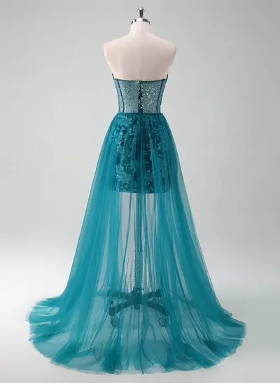 Flower(s) Lace Sequined Sweetheart Detachable Tulle Length Homecoming Dresses