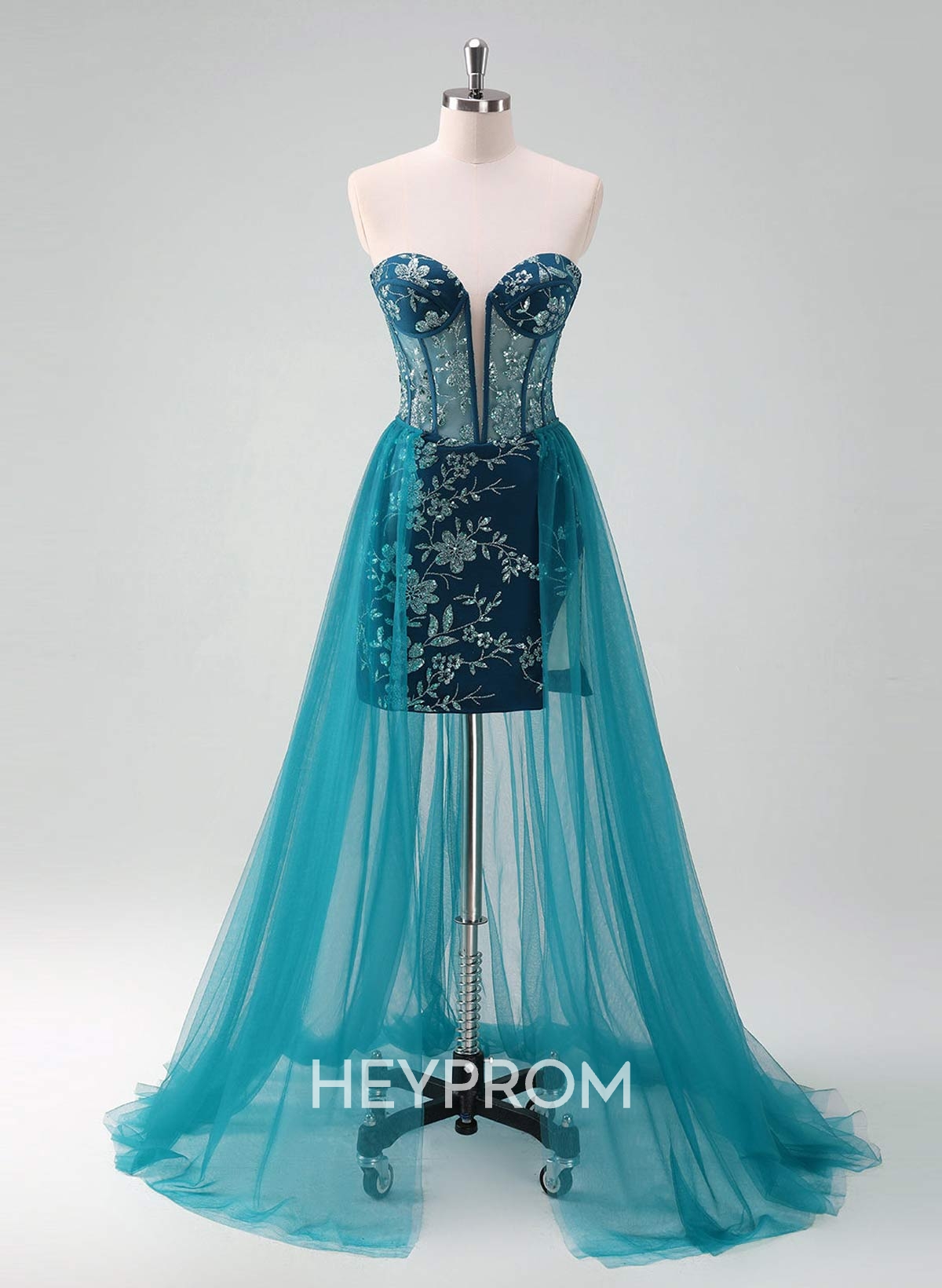 Flower(s) Lace Sequined Sweetheart Detachable Tulle Length Homecoming Dresses