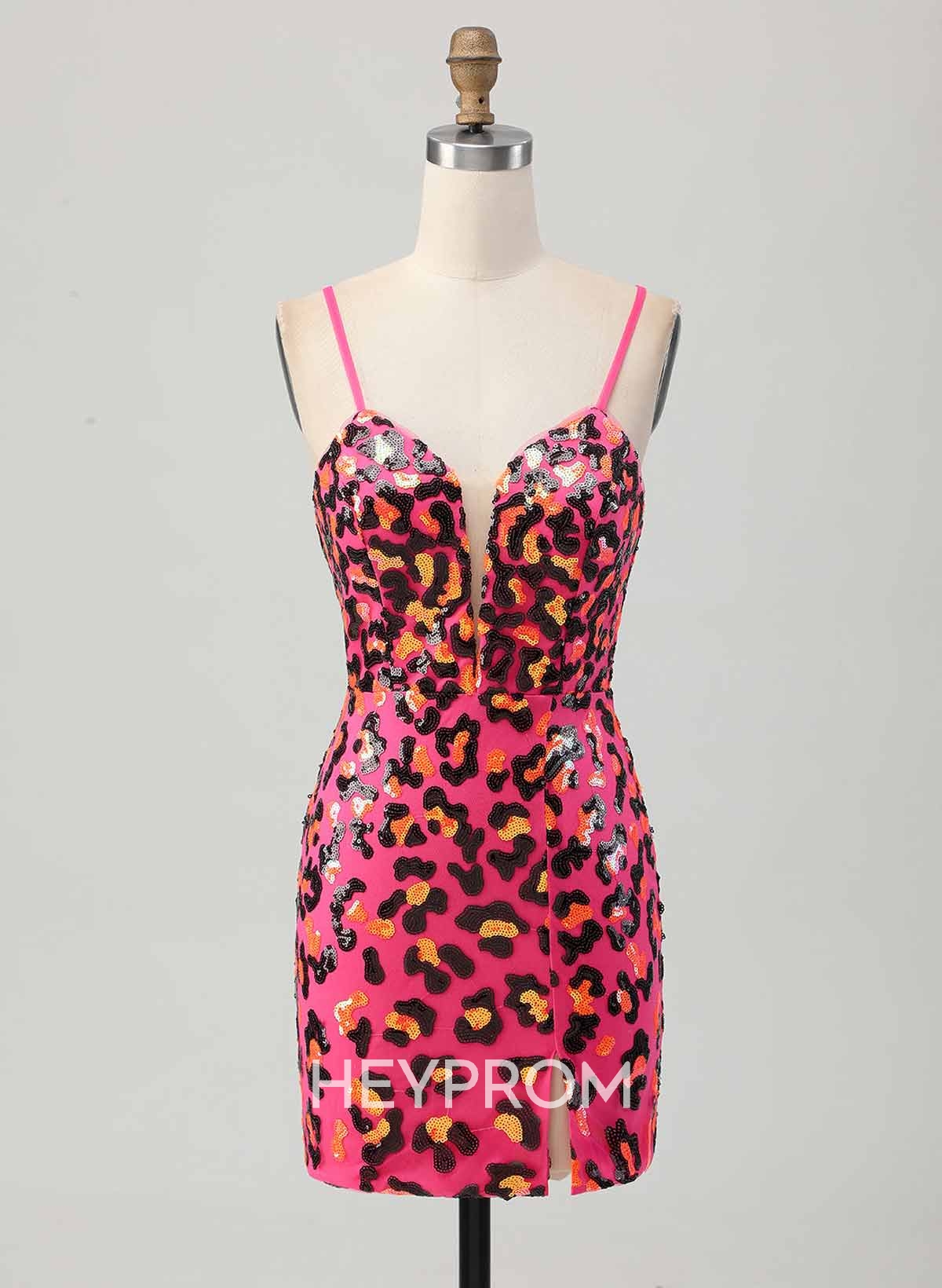 V-Neck Spaghetti Straps Sleeveless Short/Mini Sheath/Column Sequined Homecoming Dresses