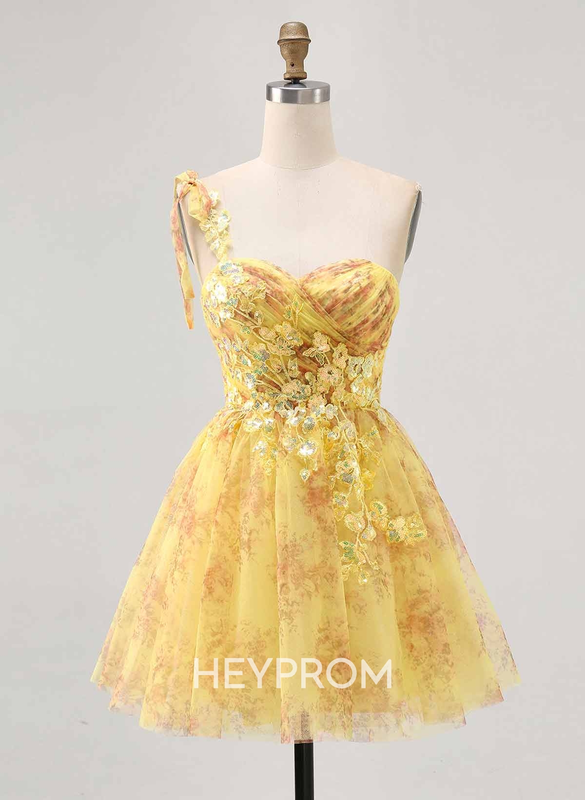 Sweetheart Flower(s) One-Shoulder A-Line Short/Mini Lace/Chiffon/Sequined Homecoming Dresses