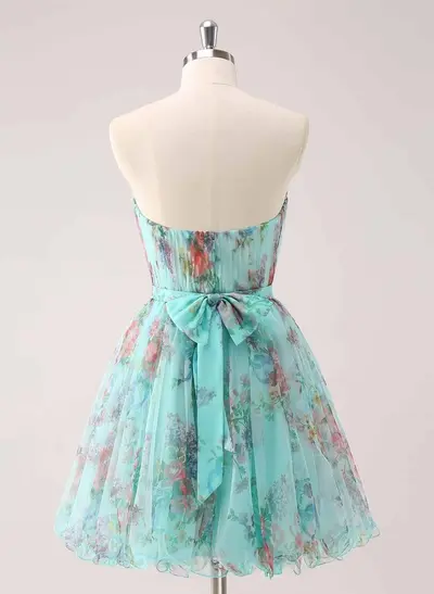 Pleated Sweetheart Sleeveless A-Line Short/Mini Chiffon Homecoming Dresses With Bow(s)