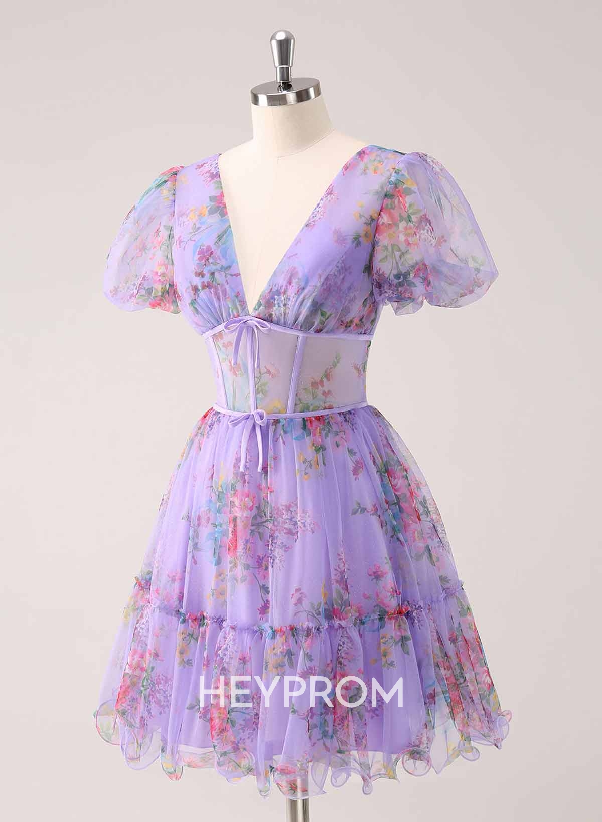 Elegant V-Neck Short Sleeves A-Line Short/Mini Chiffon Homecoming Dresses With Bow(s)